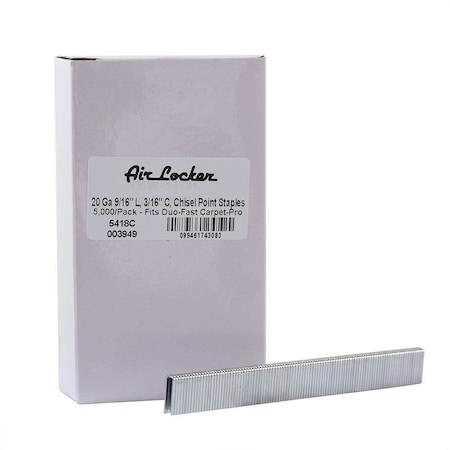 Air Locker Carpet Staples, 20 ga, 9/16 in Leg L, Stainless Steel, 5000 PK 5418C